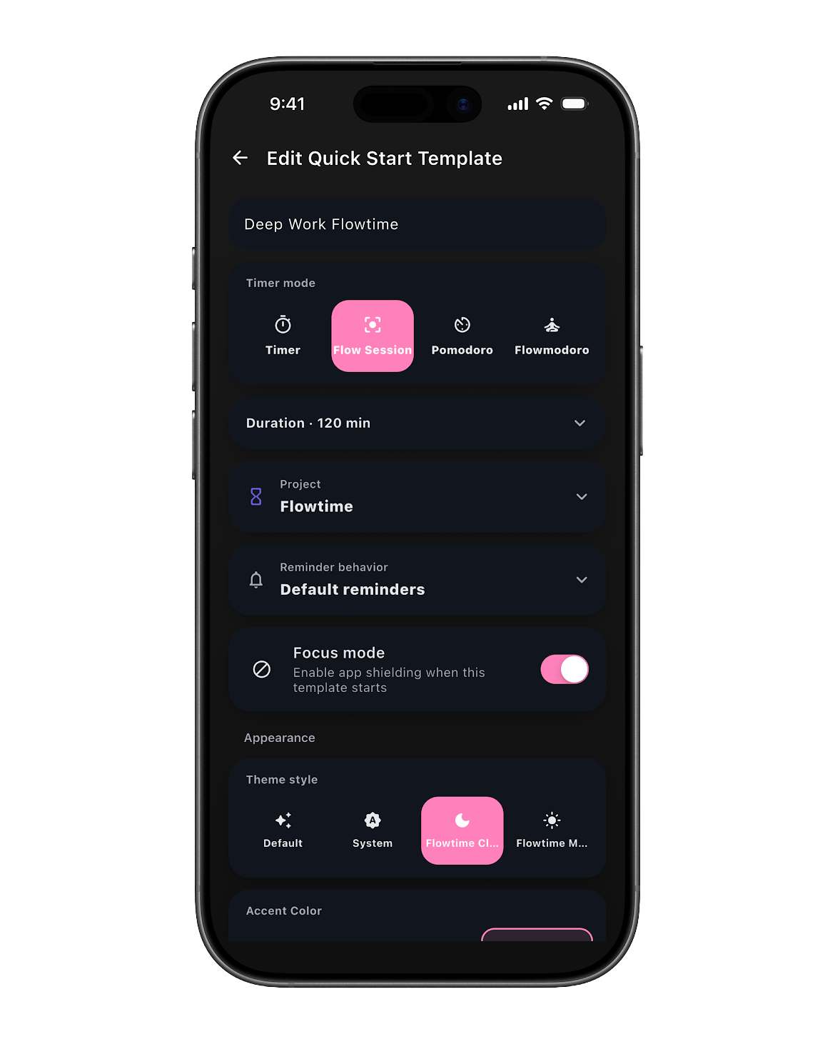 Flowtime Quick Start template settings